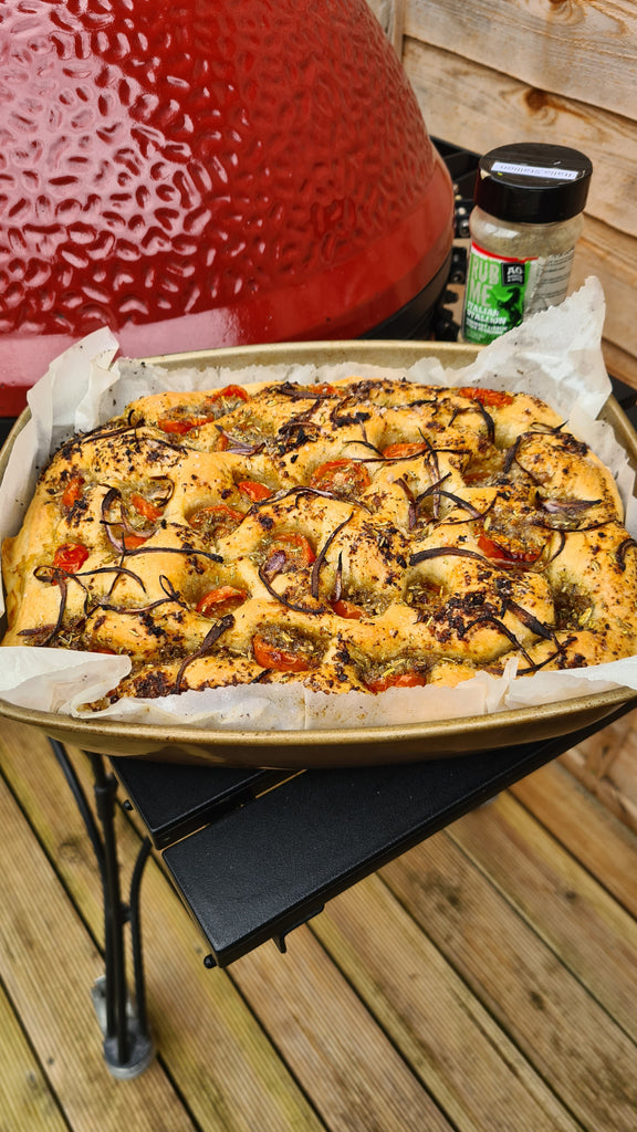 Focaccia with herby cherry tomatoes