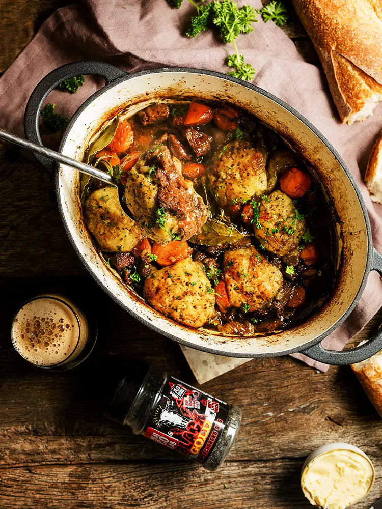 Beef Stew with Cheddar & Chive Dumplings