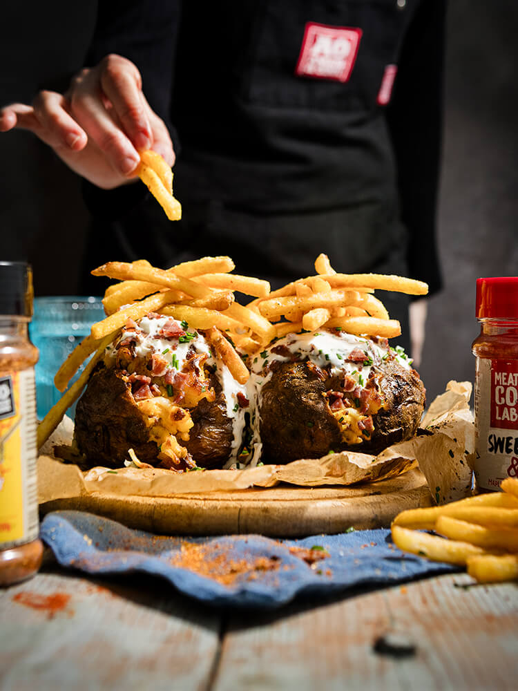 Loaded Baked Potato with Hot Honey Garlic Fries