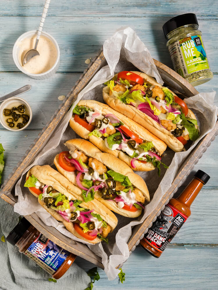 Crispy shrimp po'boy sandwich