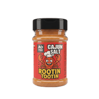 A bottle of Cajun Salt - Rootin Tootin