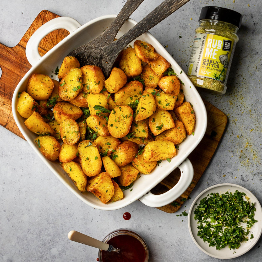 roast potatoes with angus & oink garlic butter seasoning